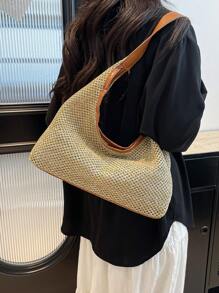 Bolso de hombro de mujer tejido de paja de moda