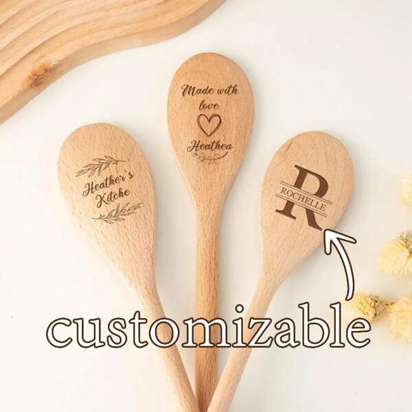 Personalisierter gravierter Holzlöffel - Individualisiertes Küchenutensil als Hochzeits-, Jahrestags-, Geburtstags-, Muttertags-, Koch-Geschenk, Geschenk für Mama, Bridal-Shower, Einweihungsgeschenk