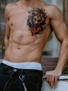 STARTTOOS 7pcs/Set Men Colorful Animal Beast Flame Temporary Tattoo Sticker, Ideal Body Art For Everyday, Party, Holiday Gifts - Large Size Arm, Chest, Back - Multicolor - View 6