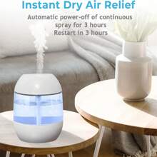 1 件装静音 700ML 台式加湿器，带彩色夜灯 - 持续喷雾，USB 供电，适用于卧室和各种房间类型，卧室加湿器，雾量大，安静的氛围 - 白色 - 查看 3