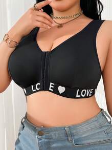 Plus Size Solid Color Front Button Closure Simple Casual Wireless Lingerie Bra - Black - View 5