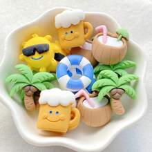 10/20pcs Colorful Resin Summer Beach Theme Cartoon Coconut Tree, Coconut Milk Drink Bottle, Swimming Ring, Sunglasses Figurines - Embellishments For DIY Scrapbooking, Wedding Decor & Jewelry Crafting - Easy To Use, Self-Adhesive, And Versatile Accessories - Mixed - View 6