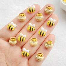 20 piezas de ornamentos de arte de uñas con estatuillas de abeja y tarro de miel de resina vibrante, tipo Kawaii, pintadas a mano, de alta calidad y con parte trasera plana, para manualidades de uñas DIY, decoración de álbumes de recortes y accesorios para joyería