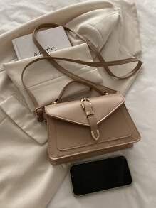 Adjustable Top Handle Elegant Buckle Closure Solid Color Women Handbag