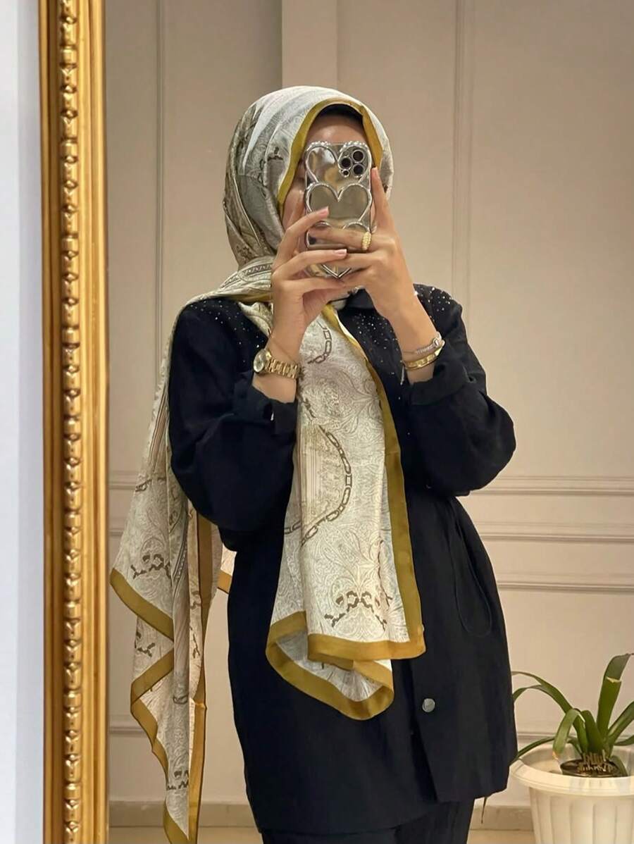 1件装女士波西米亚风佩斯利印花蓝色头巾披肩，休闲优雅女士围巾配饰，防风披肩，适合日常佩戴，情人节面纱装扮，阿巴雅长袍配饰，柔软头巾，连衣裙配饰