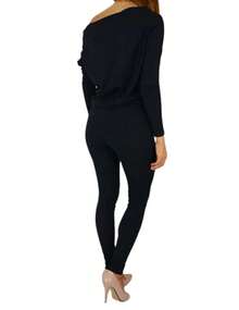 Mono Palazzo Enterizo con Hombros Asimetricos Descubiertos, Manga Larga y Pantalón Ajustado Sport Casual para un Look Sofisticado y Cómodo - Negro - Ver 3