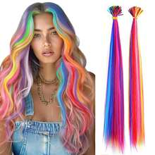Rainbow Hair Extensions,Synthetic Colored I-Tip Feather Hair Extensions10-50strands/Pack Women's High Temperature Fiber Wig Accessories Solid Color Hair Colored Microlink Hair Set For Women, Kids - Gifts, Cosplay, Parties, Highlights