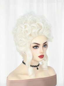 Women's Short Golden Curly Beehive Wig With Bangs, 18th Century Colonial Era Lady Role Play Wig, Party Costume Wig, Fluffy Curly Wavy Updo Wig, Colonial Era Princess Wig, 18th Century Queen Wig, Fluffy High-Temperature Resistant Synthetic Fiber Wig, Fluffy Large Curl Golden Wig - Gold - View 3