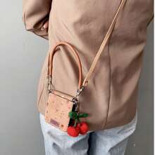 Luxury Retro Floral Flower Phone Case With Cherry Pendant Leather Strap Compatible With Samsung Galaxy Z Flip 5 6 Z Flip6 ZFlip 5 Zflip6 Zflip7 Shockproof Back Cover,Phone Case Compatible With Motorola - Brown + Short Rope + Long Rope - View 3