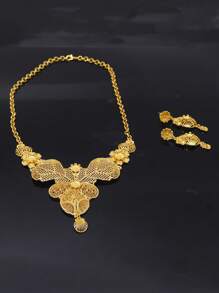 2pcs Nigerian Dubai Handcraft Wedding Dress Set, Fashionable Versatile Wedding Jewelries, Ladies Hollow Moon Design Accessories, Copper Alloy, Vintage Style, Suitable For All Seasons, Everyday Wear And Gifts