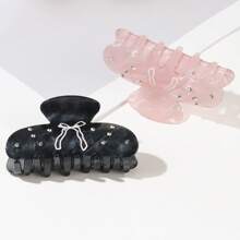 1 Pc Cute Rhinestone Butterfly & Hair Claw Hair Clip, Pink & Black Hair Jaw Clip