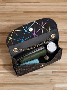 Fashionable Geometric Triangle Rhinestone Rhombus Shape Laser Holographic Small Square Bag With Flap Crossbody Chain Shoulder Bag, Large Capacity Evening Tote Bag, PU Leather Horizontal Elegant Women Handbag