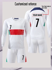 Real Madryt na zamówienie 2 szt. Sportowy zestaw sportowy z długim rękawem i swobodnym odprowadzaniem wilgoci nr 7, odpowiedni do piłki nożnej, sportu, codziennego noszenia, z spersonalizowanym imieniem, wielofunkcyjny, ozdobny, z literami, stylowy, nowoczesny, kolorowy, słodki, uroczy, swobodny, miękki, niestandardowy, spersonalizowany, wyjątkowy, spersonalizowany, prezenty dla dziecka, idealne prezenty dla niego, idealne prezenty dla niej, syna, córki