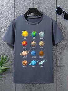 Tween Boy Astronomy Galaxy Planet Enthusiasts Tricou imprimat distractiv Confortabil cu mânecă scurtă