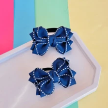 Duplinha de laço na xuxinha  / laço F sem aplique  / dupla de laço azul  jeans / Laço escolar - Azul Marinho - Visão 3