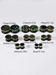 1 Pair Glass Waist Drum Ear Gauge Transparent Lines Black 8- 25mm Stretcher Expander Piercing Body Jewelry