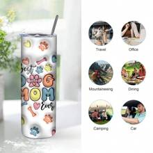 bablov 1 件 20oz 理想容量，“狗妈妈”印花，宠物主题 3D 立体视觉设计，不锈钢直管杯，随行杯，附赠不锈钢吸管和吸管刷，送给狗主人的礼物，适用于各种场景