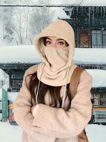 1pc Balaclava Winter Hat Scarf Set For Women, Warm And Soft Fleece Face Mask Neck Gaiter Headwear Halloween - Black - View 5