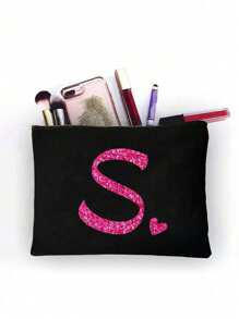 化妆包、化妆袋、钱包、字母A-Z图案、洗漱用品收纳包、拉链手机袋、铅笔盒、手拿包、教师礼物、女士旅行必备、女孩礼物、化妆工具、化妆刷收纳袋、节日必备、节日旅行包、旅行配件 - 黑色 - 查看 10