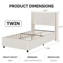 Modern LED Upholstered Bed Frame With Silver Wingback Headboard – Soft PU Leather, Platform Design, Easy Assembly, Ideal For Bedroom, Twin Bed Frame With LED Lights/ Full Bed Frame With LED Lights/ Queen Bed Frame With LED Lights/ Twin Size Bed Frame/ Full Size Bed Frame/ Queen Size Bed Frame, Black/Pink/Beige (USB LED Strip) - 米色 - 查看 7