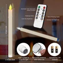 24 Pack Flameless Taper Candles In Candleholders With Remote Timer , LED Candlesticks Flickering, Battery Operated Candles, 10.6 Inches For Home Christmas Wedding Celebration Decor, Ivory