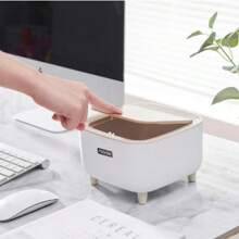 Cylinder Office Trash Can With Quiet Close Lid - Press Top, Plastic, Odor-Proof, Space-Saving, Easy To Clean, For Office, Kitchen, Bathroom, Bedroom - No Electricity Needed