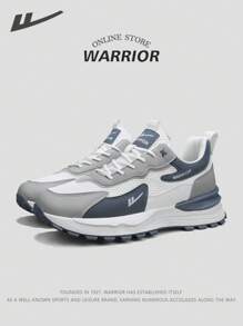 WARRIOR 1 双 2025 新款勇士系列男款灰白帆布运动鞋，轻便百搭登山鞋，透气休闲运动鞋，PU 时尚滑板鞋，良好的脚感，提供舒适的体验，适合所有季节 - 白灰藍 - 查看 1