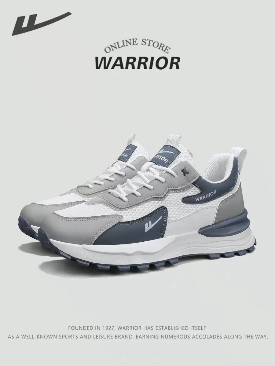 WARRIOR 1 双 2025 新款勇士系列男款灰白帆布运动鞋，轻便百搭登山鞋，透气休闲运动鞋，PU 时尚滑板鞋，良好的脚感，提供舒适的体验，适合所有季节 - 白灰藍 - 查看 1