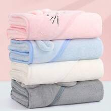 80*80cm Big Boys Girls Bath Towel, 1 Piece Rabbit Design Baby Towels, Cute Flannel Hooded Kids Home Blankets Travel Ultra-Soft Cotton Microfiber Bathrobes For Girls - 白色 - 查看 2