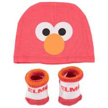 Happy Threads Sesame Street Elmo Baby Gift Set, Baby Clothes Set 3-Piece Bodysuit Beanie Hat Socks