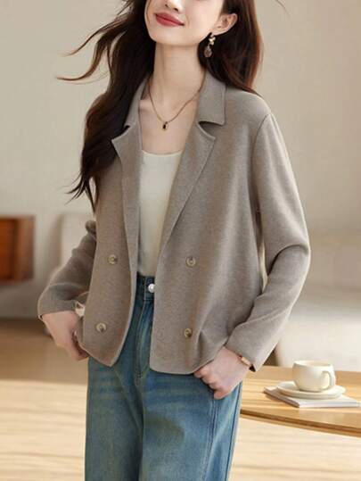 Blazer feminino elegante e casual de malha, cardigã solto de malha estilo coreano, casaco de malha de alta qualidade, moda de rua