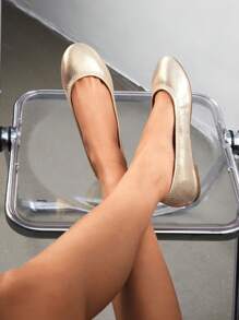 Women's Slip On Round Toe Ballerina Ballet Flats Pumps Shoes - Gold - View 3