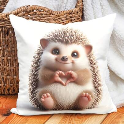 1pc Cute Hedgehog Paw Heart Decorative Pillow Cover, 18x18 Inches, Polyester Material, Hidden Zipper - Perfect For Sofa And Living Room Decor, White (Pillow Insert Not Included)