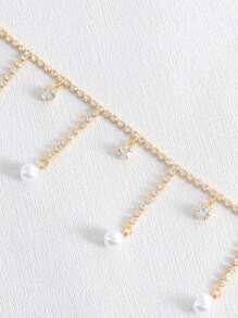 1 件女士法式仿珍珠流苏吊坠腰链，奢华优雅风格 - 金色 - 查看 4