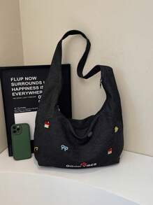 1 件新款大容量卡通房子蝴蝶结小图案单肩手提包，拉链开合，休闲，多功能，轻便，易于携带，非常适合日常通勤、购物和送给朋友的礼物