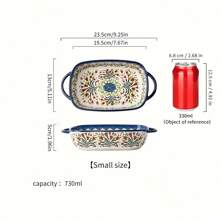 手绘陶瓷碗，彩色烘焙碗，带手柄，沙拉烧烤，奶酪烤饭锅圆形烤盘，烤盘套装，烹饪砂锅，蛋糕晚餐，厨房，手工绘画技术波兰三色堇，烤箱烘焙碗 - 彩色 - 查看 6