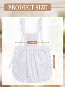 1pc Retro White Maid Apron With Pockets, Women Kitchen Cooking Half Apron - White - View 2