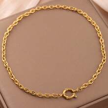 1pc Stainless Steel Gold-Plated Flat Snake Bone Chain Necklace For Women - Yellow Gold - View 5