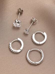 (Slechts 5 sets) Modieuze elegante koperen zirkonia ingelegde hartvormige oorbellenset, vrouwen vakantie/feest/cadeau/dagelijks dragen