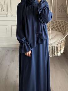 1 件花袖设计 Nida 面料宽松舒适女式长袍，适合日常户外穿着、祈祷、春夏秋季、伊斯兰服装 - 彩色 - 查看 1