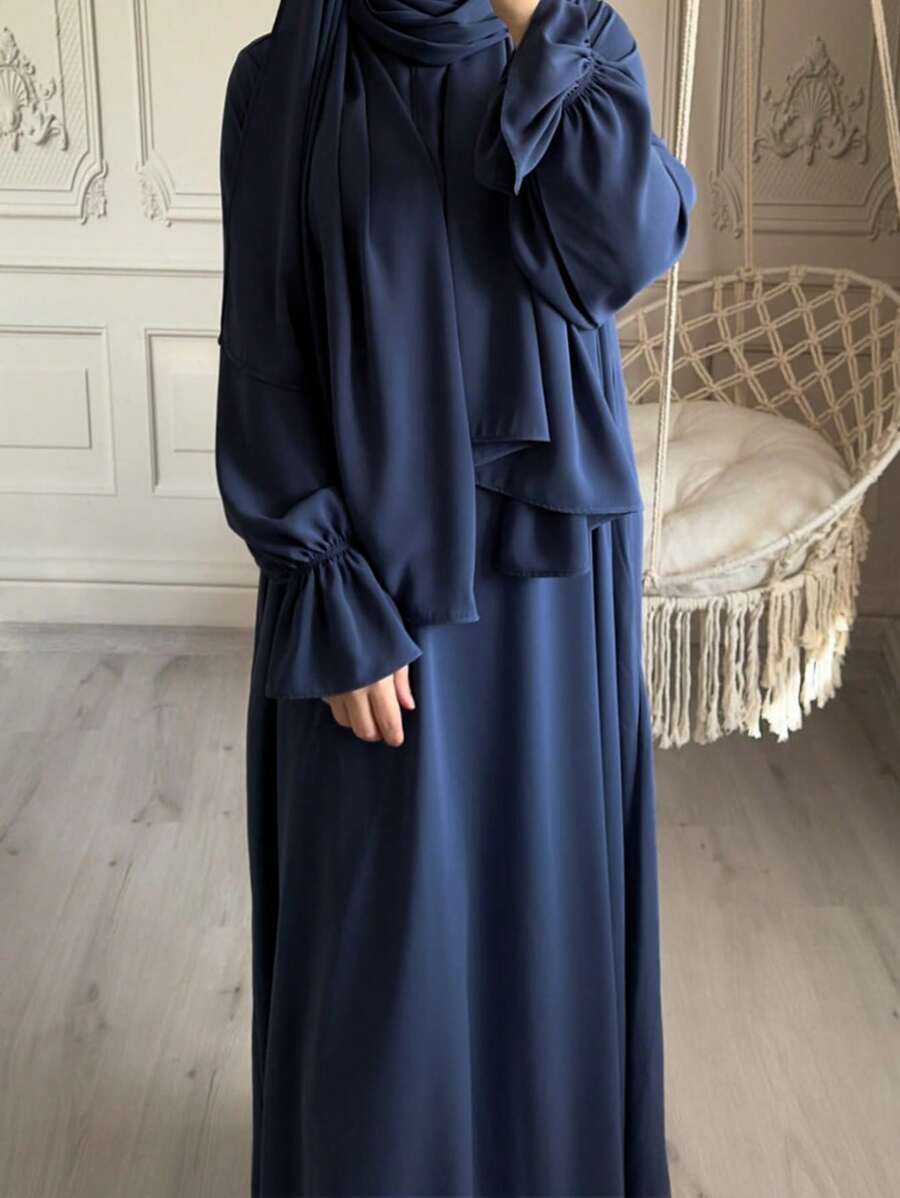 1 件花袖设计 Nida 面料宽松舒适女式长袍，适合日常户外穿着、祈祷、春夏秋季、伊斯兰服装 - 彩色 - 查看 1