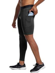 WKSK Men's Tight Fit Athletic Leggings, High Stretch Quick Dry Running Workout Tights, Basketball Compression Bottoms - Black - View 3