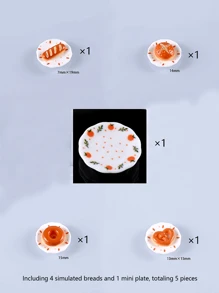 26/5片树脂微型仿真面包，微型托盘面包蓝盘，DIY冰箱贴，装饰品房屋装饰，娃娃屋微型配件