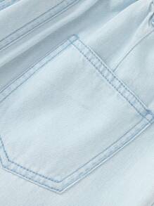 Balabala Girls' Cotton Denim Shorts, Casual & Breathable - Denim Light Blue - View 6