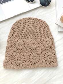 1pc Women Hollow Out Handmade Crochet Beanie Cap, Painter Hats To Cover White Hair, Suitable For Summer Outings And Shopping - A - View 4