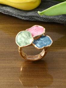 1 Stück Damen Boho Eleganter Luxus Lila & Blau Geometrie Dekor Verstellbarer Ring, geeignet für Braut, Hochzeit, formelle Party, Festival Geschenk
