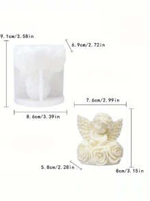 Silicone Resin Casting Molds For Flower Angel Candles, Winged Cherub Candle Mold With Rose Detail, Angel Concrete Plaster Mold For DIY Crafting