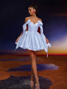 Anymoon New Fashion Elegant Bowknot Decor Ball Gown Dress Suitable For Formal Dances, Graduations, Homecomings, Parties, And Events, Party Dress, Prom Dress - Blue - View 6