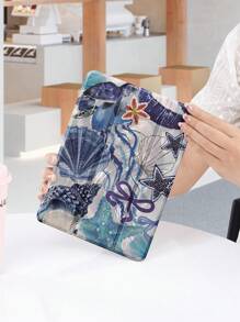 Capa protetora plana com estampa de elementos do oceano, azul, compatível com iPad de 10,2 polegadas, iPad Pro 11 2021/2020/10ª geração, iPad Mini 4/5/6, Galaxy Tab A8 10,5 polegadas 2022, MatePad 10.4/Tab, com compartimento para lápis, à prova de choque, capa protetora com suporte para tablet