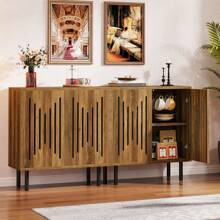 Tribesigns Set Of 2 Sideboard Buffet Cabinet With Storage, 59" Buffet Cabinet Sideboard Cabinet With Doors & Adjustable Shelves, Freestanding Accent Storage Cabinet For Living Room - 質樸棕色 - 查看 3